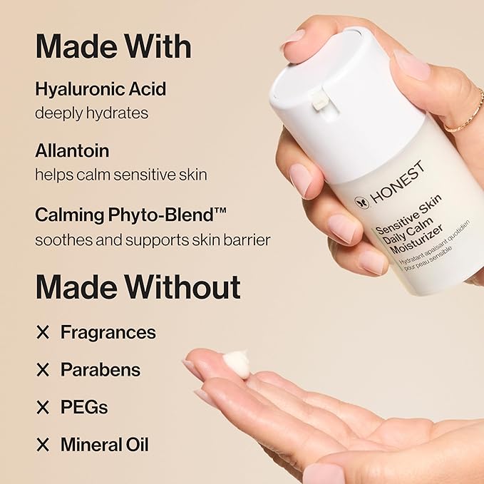 Honest Beauty Sensitive Skin Daily Calm Lightweight Moisturizer | Reduces Redness, Hydrates, + Calms Skin | Hypoallergenic, Fragrance Free, Vegan | 1.7 fl oz-FemmiqueWomen