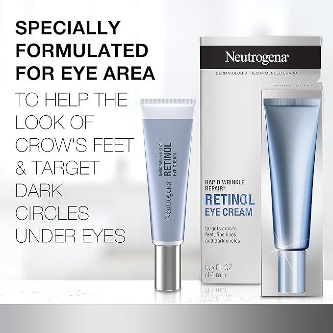 Neutrogena Rapid Wrinkle Repair Retinol Eye Cream for Dark Circles, Daily Anti-Aging Under Eye Cream with Retinol & Hyaluronic Acid to Fight Fine Lines, Wrinkles, & Dark Spots, 0.5 fl. oz-FemmiqueWomen
