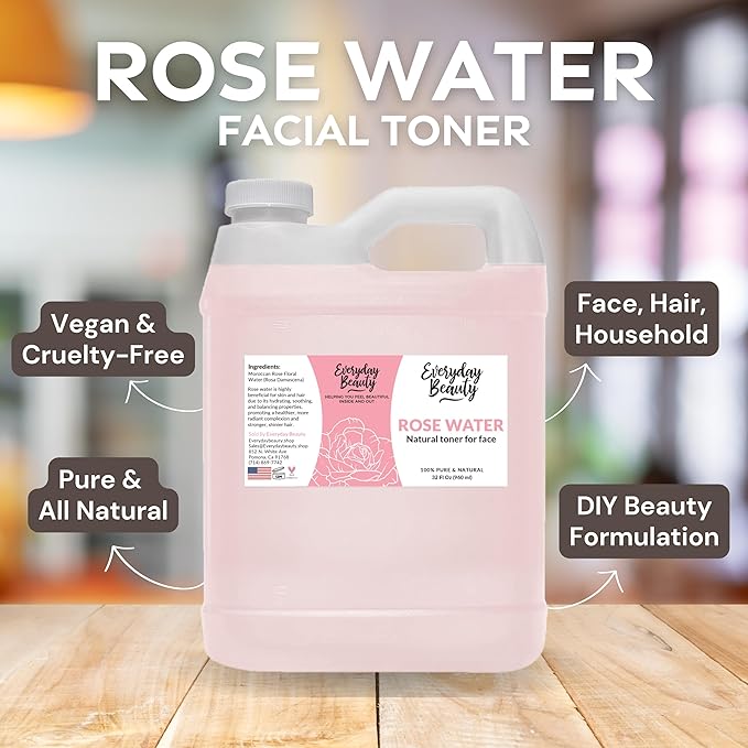 Rose Water Facial Toner - 32oz Bulk Alcohol-Free Vegan All Natural Refreshing for Face and Hair - Uplifts, Calming & Soothing for All Skin Types-FemmiqueWomen