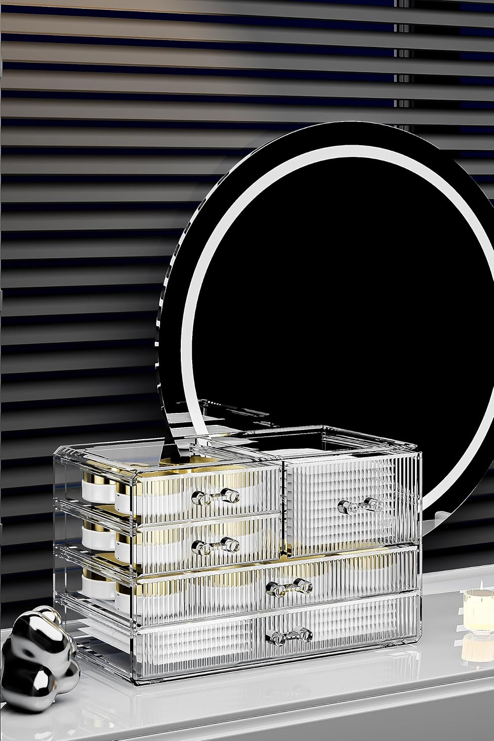 ZHIAI Stackable Storage Drawers, Acrylic Bathroom Counter Organizer Clear Makeup Organizers for Vanity, Kitchen Cabinets, Bathroom, Undersink, Home Organization and Storage (5 Drawers, Pattern E)-FemmiqueWomen