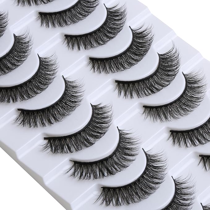 SUNWELL False Eyelashes 12mm Mink Lashes Natural Look 3D Faux Mink Eye Lashes Soft Reusable Luxury Volume Fake Eyelashes 10 Pairs Pack-FemmiqueWomen