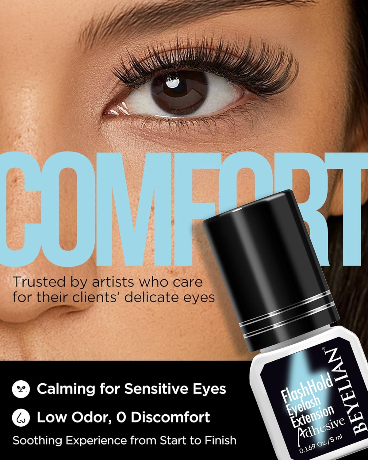 BEYELIAN Sensitive Eyelash Extension Glue 0.17fl.oz/5ml / 0.5Sec Drying Time/Retention – 7-8 Weeks/Black Adhesive/Professional Hypoallergenic Formaldehyde-Free Lash Extension Glue Supplies-FemmiqueWomen