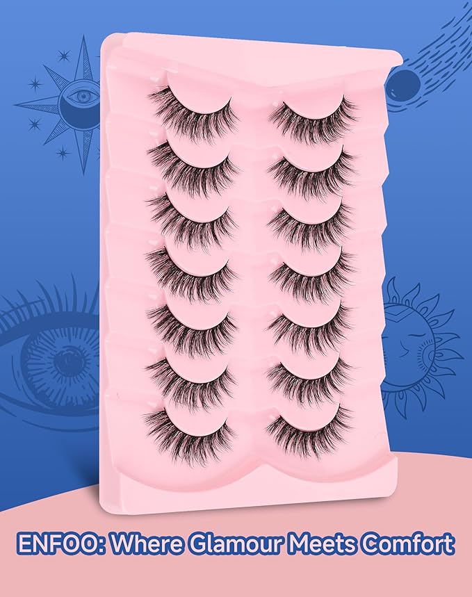 Lashes Natural Look Wispy Spiky Eyelashes Everyday False Lash Soft Strip Eyelashes Fluffy 7 Pairs D78-FemmiqueWomen