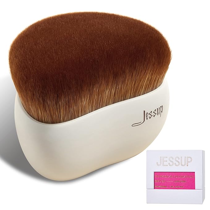 Jessup Makeup Brush, Foundation Brush Flat Top Kabuki Brush for Face Blush Liquid Powder Foundation Brush for Blending Buffing Stippling with Gift Box, Light Gray SF002-FemmiqueWomen