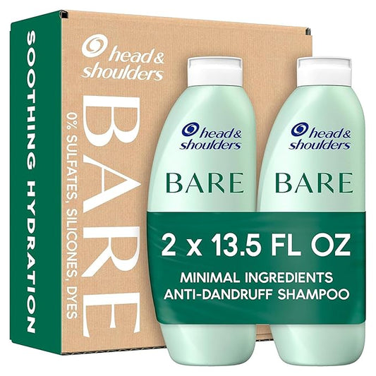 Head & Shoulders BARE Dandruff Shampoo Twin Pack, Soothing Hydration, Sulfate-Free, Silicone-Free, Dye-Free, Eco-Friendly Bottles, Safe for All Hair Types, 13.5 Fl Oz Each (Set of 2)-FemmiqueWomen
