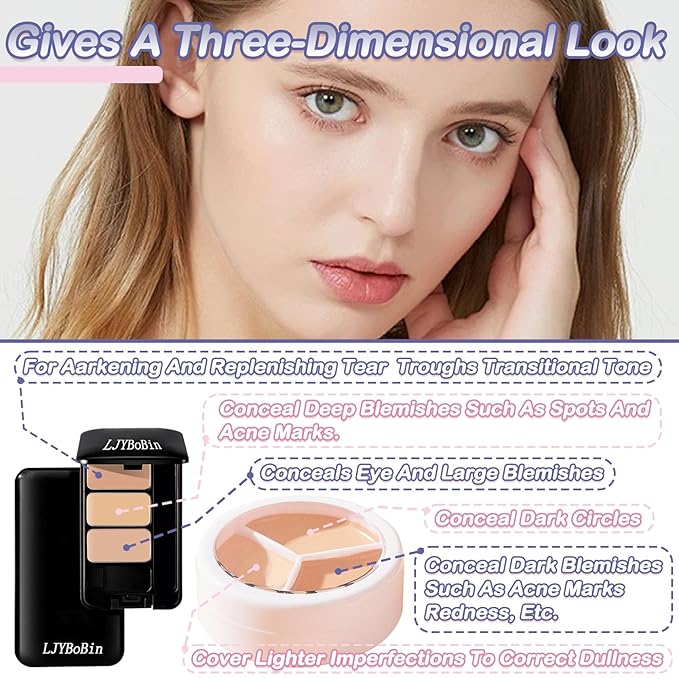 2PCS Tri Color Corrector Face Concealer Palette Set with Brush,Moisturizing Long Lasting Waterproof Color Correcting Concealer Full Coverage Cream Contour Foundation Makeup Palette Kit-FemmiqueWomen