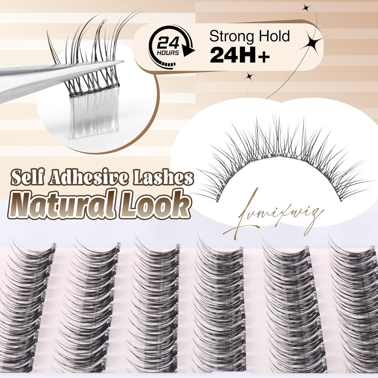 Natural Self Adhesive Lash Clusters Pre Glued Eyelash Clusters Wispy Stick on Lashes Self Adhesive Lashes Clusters Natural Look C-Curly Individual Lashes 9-11MM by Lvmixwig-FemmiqueWomen