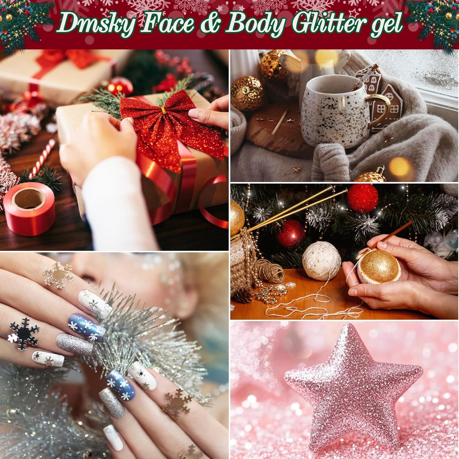 14 Colors Body Glitter,Face Glitter Makeup for Kids Women,Sparkly Chunky Hair Glitter for Eye Lip Nails,Mardi Gras Glitter Makeup Face Paint,Singer Concerts Disco Rave Festival Accessories-Christmas-FemmiqueWomen