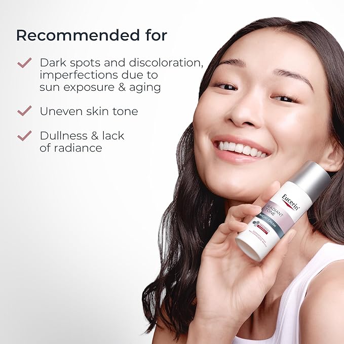 Eucerin Radiant Tone Night Cream, Dark Spot Corrector with Thiamidol, Night Moisturizer for Face Helps Visibly Reduce the Look of Persistent Dark Spots, All Skin Types, 1.7 Oz Bottle-FemmiqueWomen