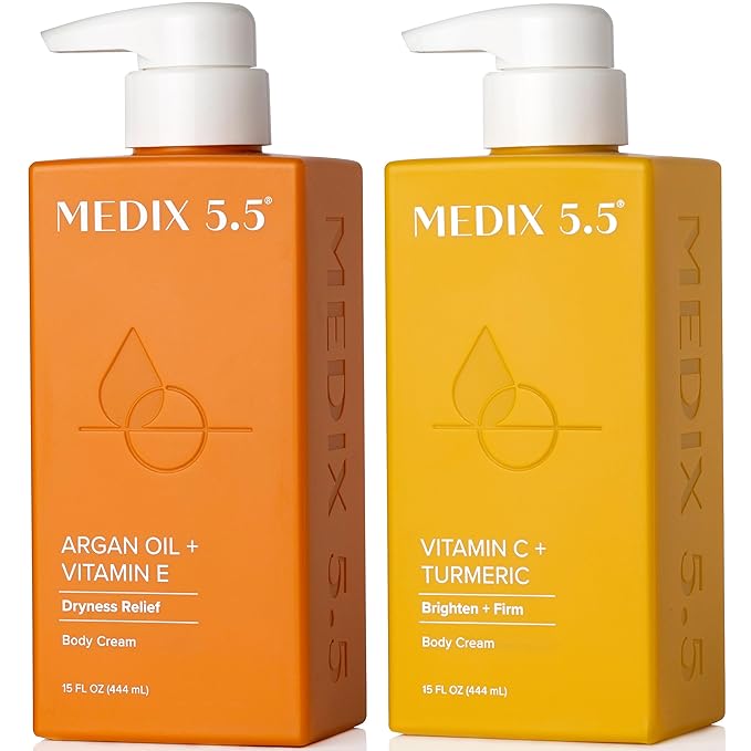 MEDIX Vitamin C Cream + Anti Aging Argan Oil Cream 2PC Skin Care Bundle | Moisturizer Body Cream & Face Lotion | Brightening Body Lotion For Women, Uneven Skin Tone, Wrinkles, & Sun Damaged Skin, 2PC-FemmiqueWomen
