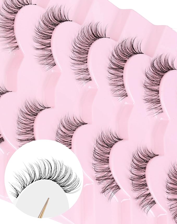 Natural Lashes Cat Eye False Eyelashes Wispy Eye Lashes Wispies Eyelashes C Curl Fake Eyelashes Natural Look Clear Band Lashes-FemmiqueWomen