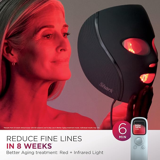 Shark CryoGlow LED Face Mask with Under-Eye Cooling, Anti-Ageing & Blemish Repair, Red & Blue LED, Infrared Light Therapy, USB-C, Remote Control, Storage Bag, Lilac Chill, FW312PL