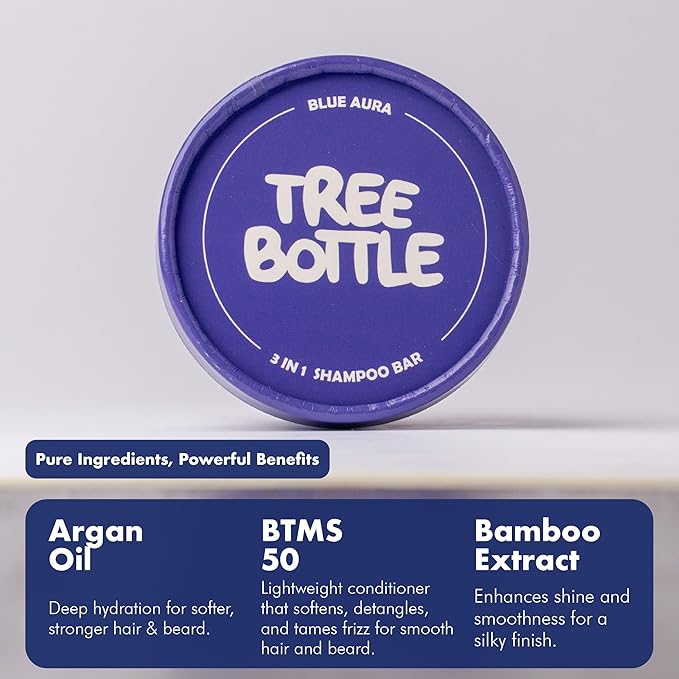 Tree Bottle Argan Oil + Bamboo Extract 3-in-1 Shampoo Bar for Men - For Hair, Beard & Body - Deep Clean, Nourishing & Frizz Control - Natural, Paraben & Sulfate-Free - Made in USA - 4.5oz-FemmiqueWomen