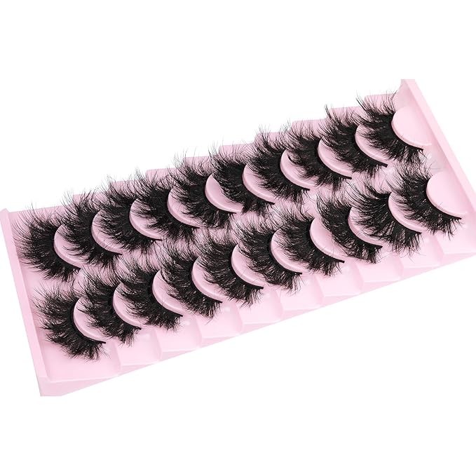 Mink Lashes 8D Volume Dramatic False Eyelashes Soft 20 mm 10 Pairs Pack Wispy FANXITON Faux Mink Eye Lashes-FemmiqueWomen