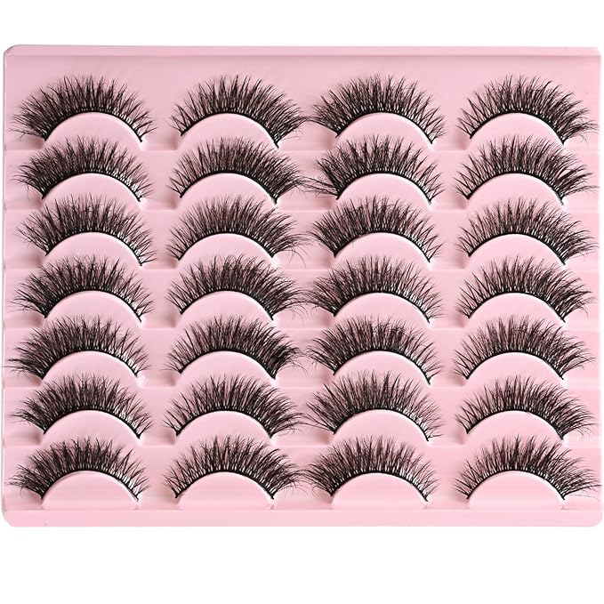 FARRED Cat Eye Lashes Short Natural Eyelashes Fluffy Wispy Lashes 14 Pairs False Lash Wispy Volume Fake Eyelash Faux Mink Strip Lashes Pack for Daily Makeup (F13 | 7-14 mm)-FemmiqueWomen