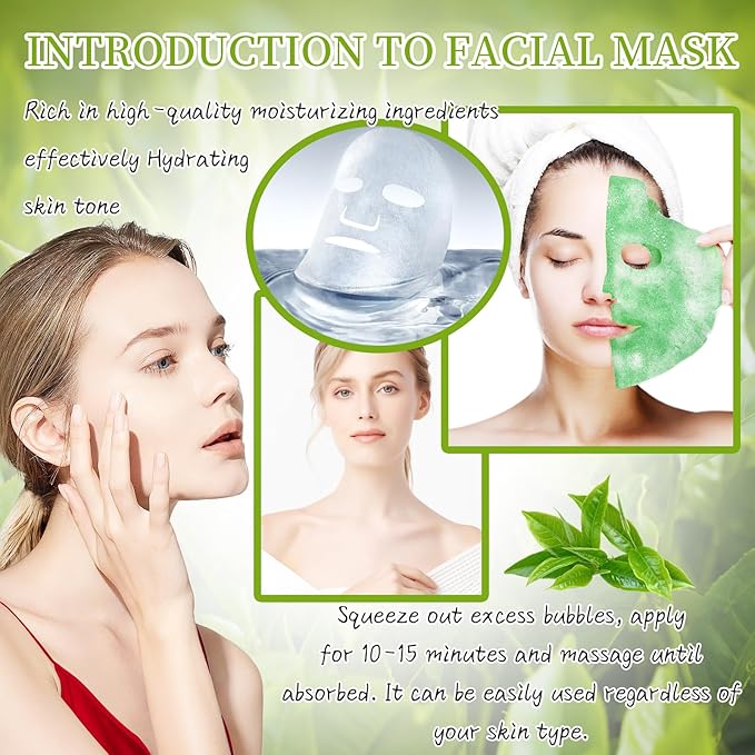 10 Sheets Face Masks Skincare O2 Bubble Green Tea Face Mask, Cleaner Bubble Sheet Masks Foaming Purifying Facial Mask for Pores, Moisturizing Spa Face Masks Skin Care For All Skin Type-FemmiqueWomen