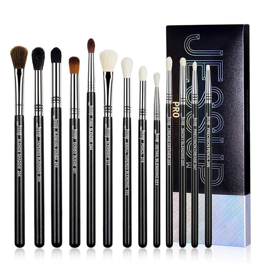 Jessup Eye Makeup Brushes Set Professional Blending Brush for Makeup Eyeshadow 13pcs Premium Synthetic Blender Brush Makeup Black T338-FemmiqueWomen