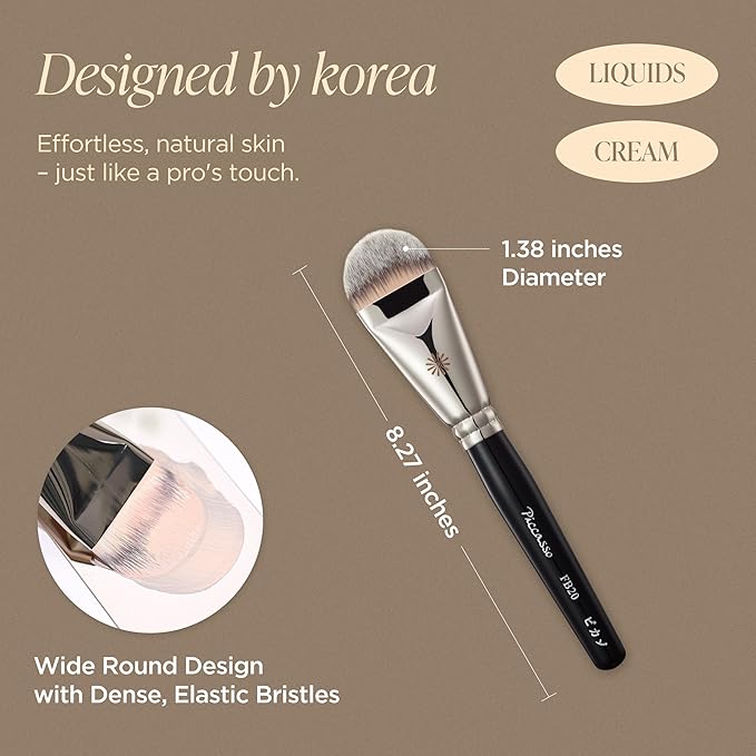 Piccasso FB20 Foundation Brush – Flat Makeup Brush for Liquid & Cream Foundation, Soft Synthetic Bristles for Seamless and High-Coverage Face Makeup, Professional Korean Beauty Tool for Daily Use-FemmiqueWomen