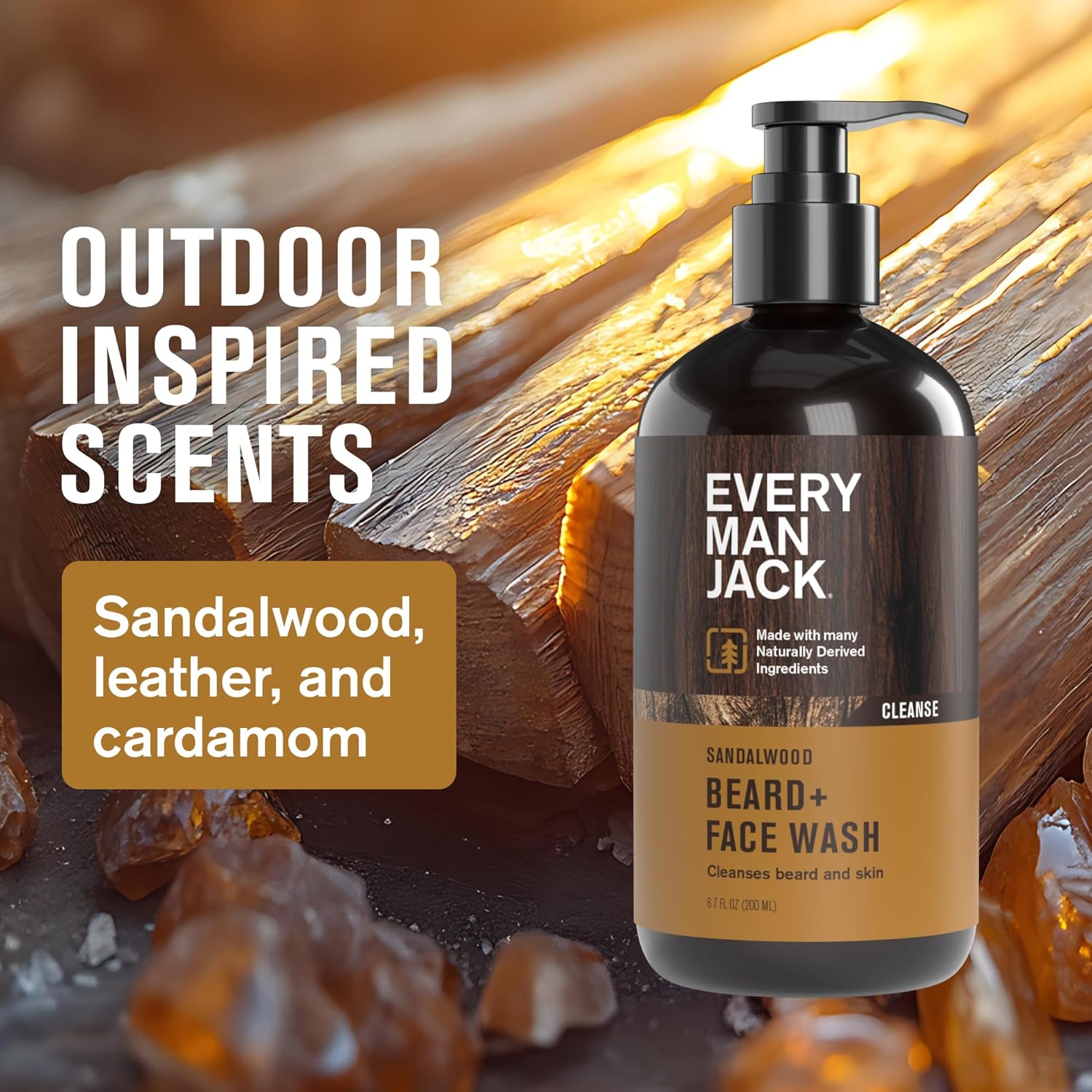 Every Man Jack Sandalwood Beard Wash - Cleanse, Soften, and Hydrate for a Healthier Beard - Made w/Naturally Derived Ingredients like Aloe Vera and Coconut - 6.7 oz - 2 Pack-FemmiqueWomen