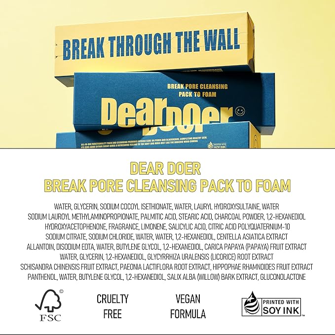 Break Pore Cleansing Pack to Foam – 3-in-1 Korean Skin Care Wash-Off Mask & Exfoliator & Cleanser w/Charcoal and Salicylic Acid – AHA, BHA, PHA for Oily, Congested Skin (3.38 fl oz)-FemmiqueWomen