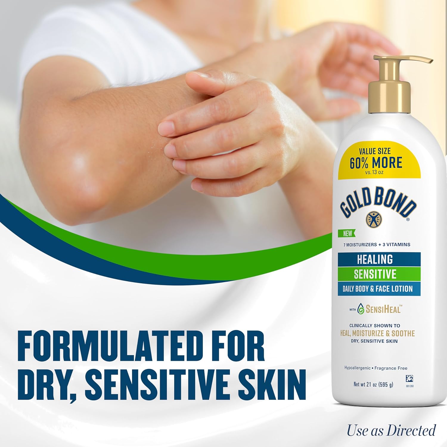 Gold Bond Healing Sensitive Daily Body & Face Lotion with Aloe Moisturizes, Heals & Soothes Dry, Sensitive Skin, Value Size, 21 oz.-FemmiqueWomen