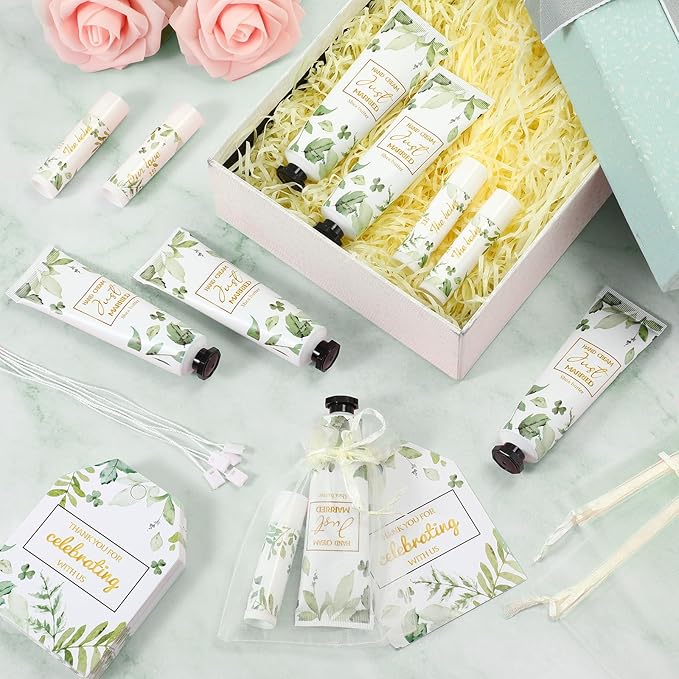 25 Set Wedding Lip Balms and Hand Cream Gift Set Include 25 Moisturizing Hand Care Cream 25 Lip Balms with Thank You Cards and Bags Bridesmaid Gift Set for Bridal Shower Wedding(Greenery)-FemmiqueWomen