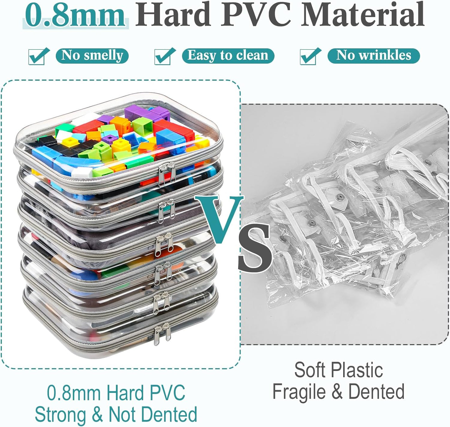 Sanwuta 6 Pcs Clear Hard Zipper Case Pencil Pouches Hard Plastic Zipper Pouches Makeup Bag Transparent Cases for Snacks Plastic Storage Organizer Box for Travel(Gray,9.84 x 7.87 x 2 Inch)-FemmiqueWomen