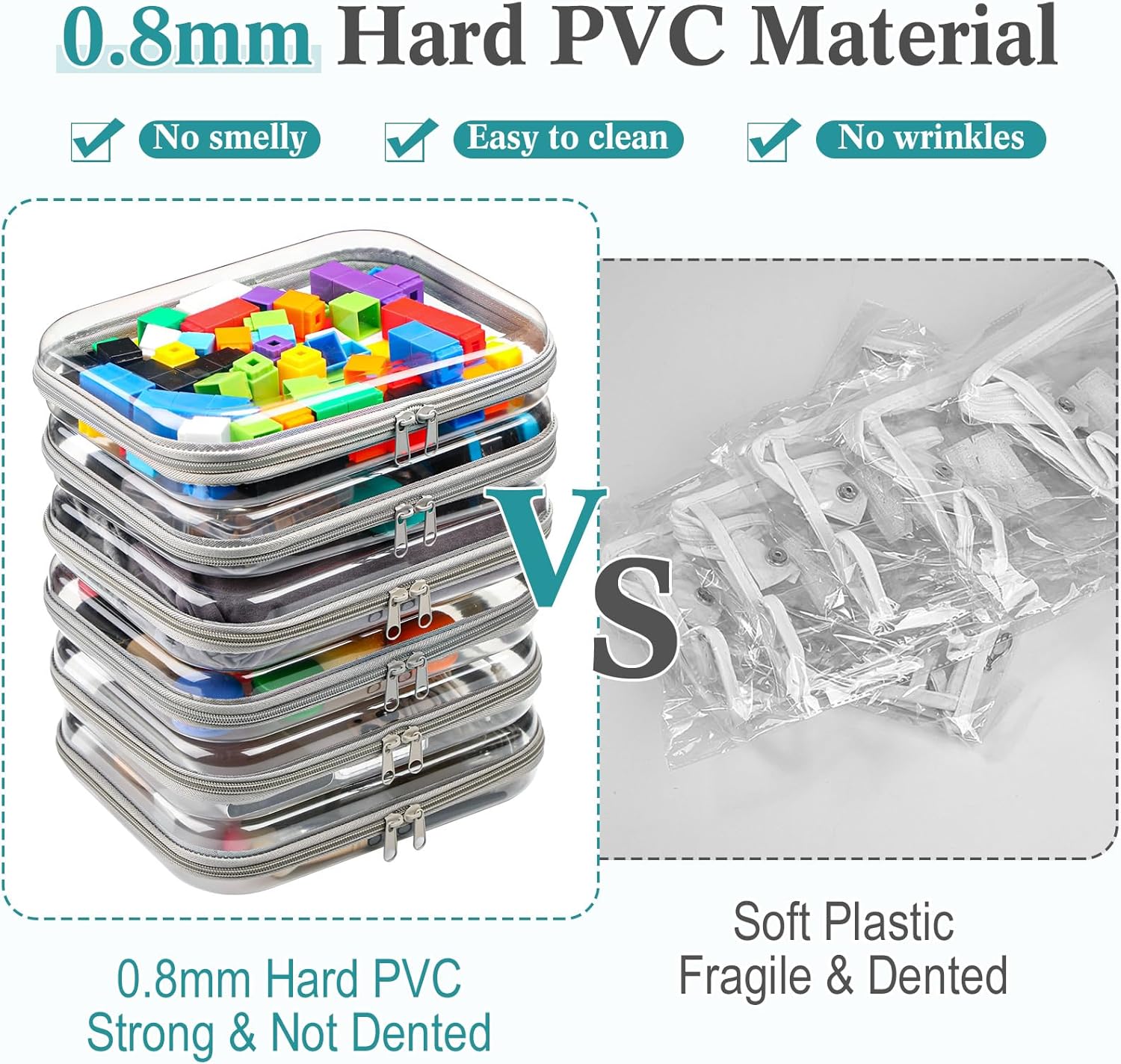 Sanwuta 6 Pcs Clear Hard Zipper Case Pencil Pouches Hard Plastic Zipper Pouches Makeup Bag Transparent Cases for Snacks Plastic Storage Organizer Box for Travel(Gray,9.84 x 7.87 x 2 Inch)-FemmiqueWomen