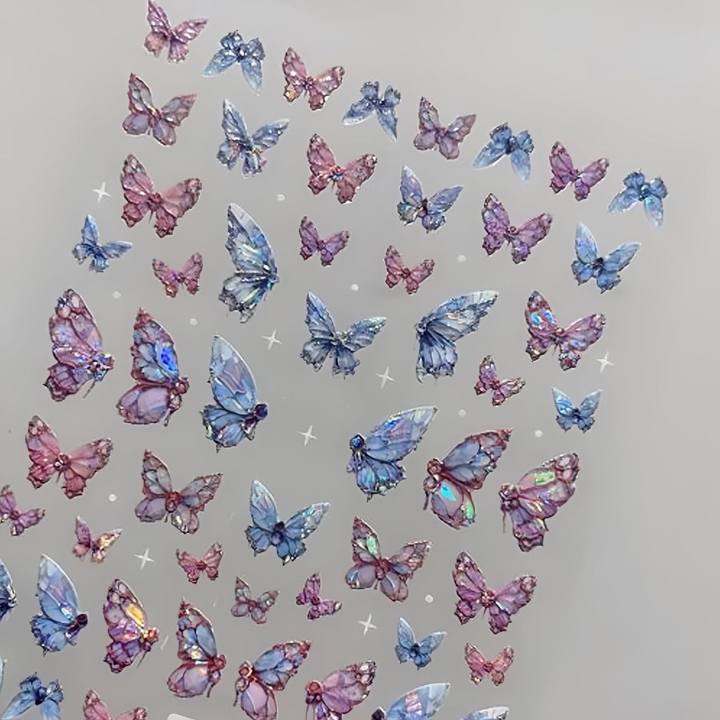 2 Sheets Butterfly Nail Art Stickers 5D Embossed Self-Adhesive Pink Aurora Sparkling Butterfly Nail Decals Designs for Women Girls DIY Nail Decoration-FemmiqueWomen