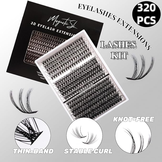 DIY Lash Extensions Kit 320pcs Individual Lashes Clusters 40D 50D 100D D Curl Eyelash Extension Kit with Applicator and Lash Bond&Seal, Lash Remover For False Eyelash Mix 11-20mm (40D+50D+100D KIT)-FemmiqueWomen