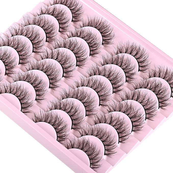 FARRED Natural Lashes Short Eyelashes Wispy False Mink Lash Pack 14 Pair Natural Look Fluffy Doll Eyelash Small Fake Strip Lashes Full Pestañas Sets for MUA and Beginners Daily Makeup (F3 | 8-16mm)-FemmiqueWomen