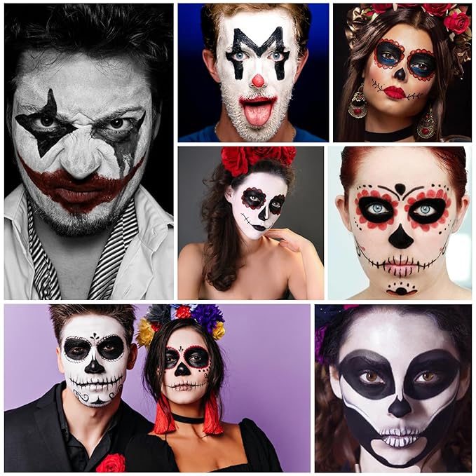 3 Colors Black White Red Face Body Paint Clown Makeup Palette Professional Face Paint for Halloween Cosplay Sfx Joker Zombie Vampire Makeup-FemmiqueWomen