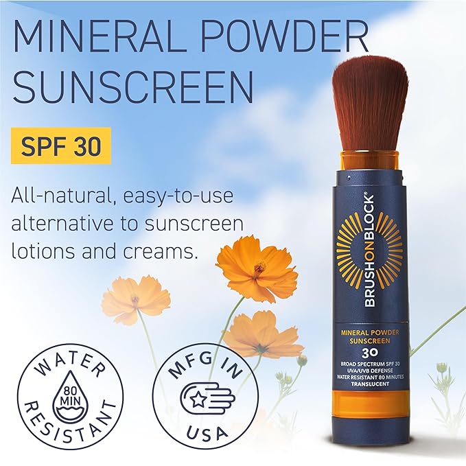 Brush On Block Full Face Sun Protection Kit, Translucent Mineral Powdered Sunscreen & Protective Lip Oil SPF 30, Reef Friendly, FSA HSA Eligible-FemmiqueWomen