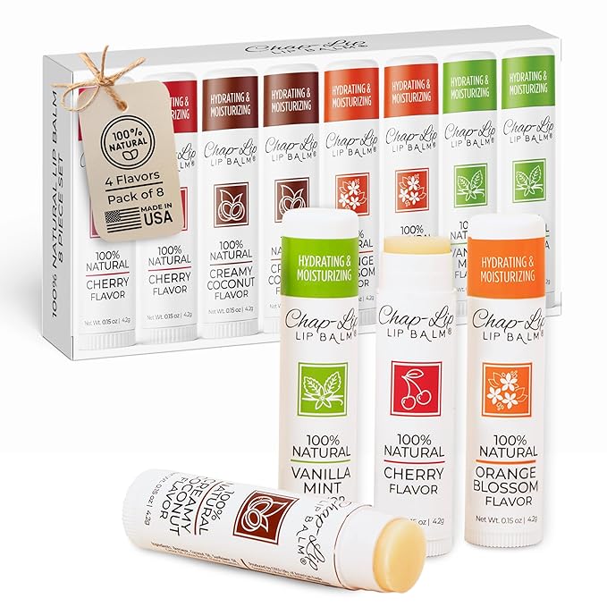 100% Natural Lip Balm Set - Hydrating and Moisturizing Beeswax Natural 4 Flavor Assortment - Lip Moisturizer for Dry Lips - Cocoa Butter - Petroleum Free Pack of 8-FemmiqueWomen