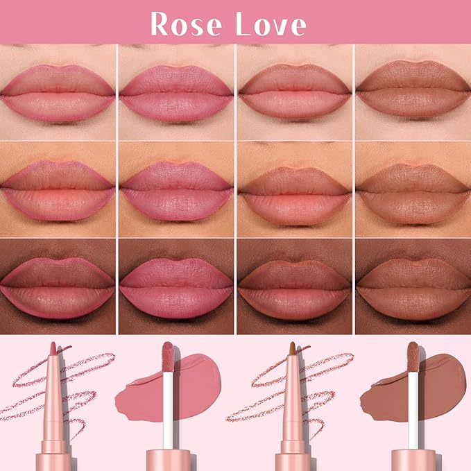 2 PCS Lip Liner and Lip Stain Combo Set, High Pigmented Long Lasting Velvet Lip Tint, Well-Defined Lipliner, Weightless Waterproof Not Animal Tested, Matte Finish Makeup-FemmiqueWomen