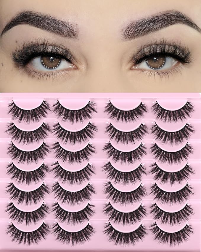 FARRED Lashes Natural Look Short Cat Eye Natural Lashes Fluffy Wispy False Eyelashes 14 Pairs Faux Mink Strip Eye Lashes Pack for Daily Makeup (F7 | 6-15mm)-FemmiqueWomen