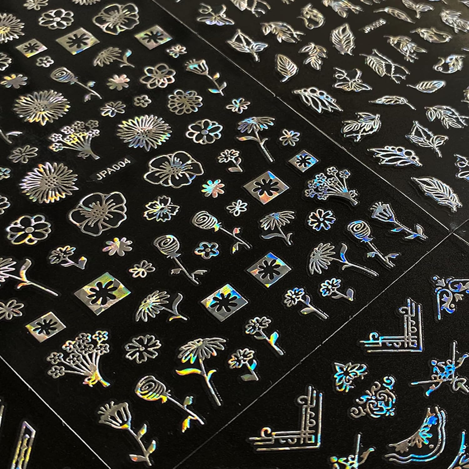 10 Sheets Flower Nail Stickers Silver 3D Self-Adhesive Leaf Art Designs Holographic Laser Manicure Accessories, Style6-FemmiqueWomen