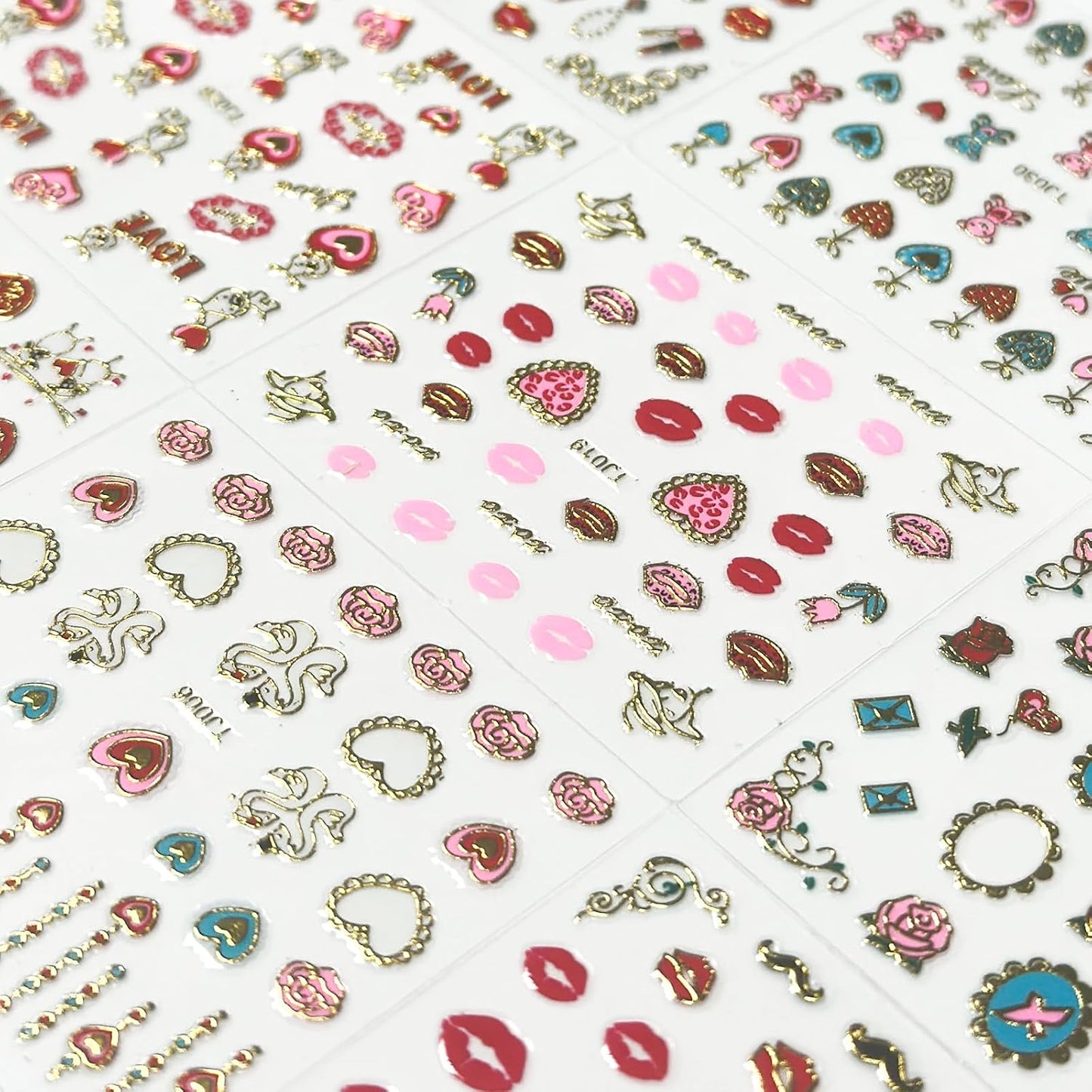 30 Sheets Valentine's Day Nail Art Stickers Red Heart Nail Decals 3D Self-Adhesive Rose Lip Kiss Nail Supplies DIY Acrylic Nails Decoration Accessories for Women and Girls-FemmiqueWomen