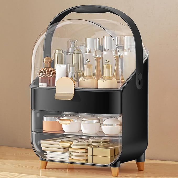 Makeup Organizer, Skincare Holder Bathroom Counter Organizer, Storage Box Cosmetic Display Cases, Teen Girl Gifts Trendy Stuff Make up Organizers for Vanity, Dresser, Countertop (black)-FemmiqueWomen
