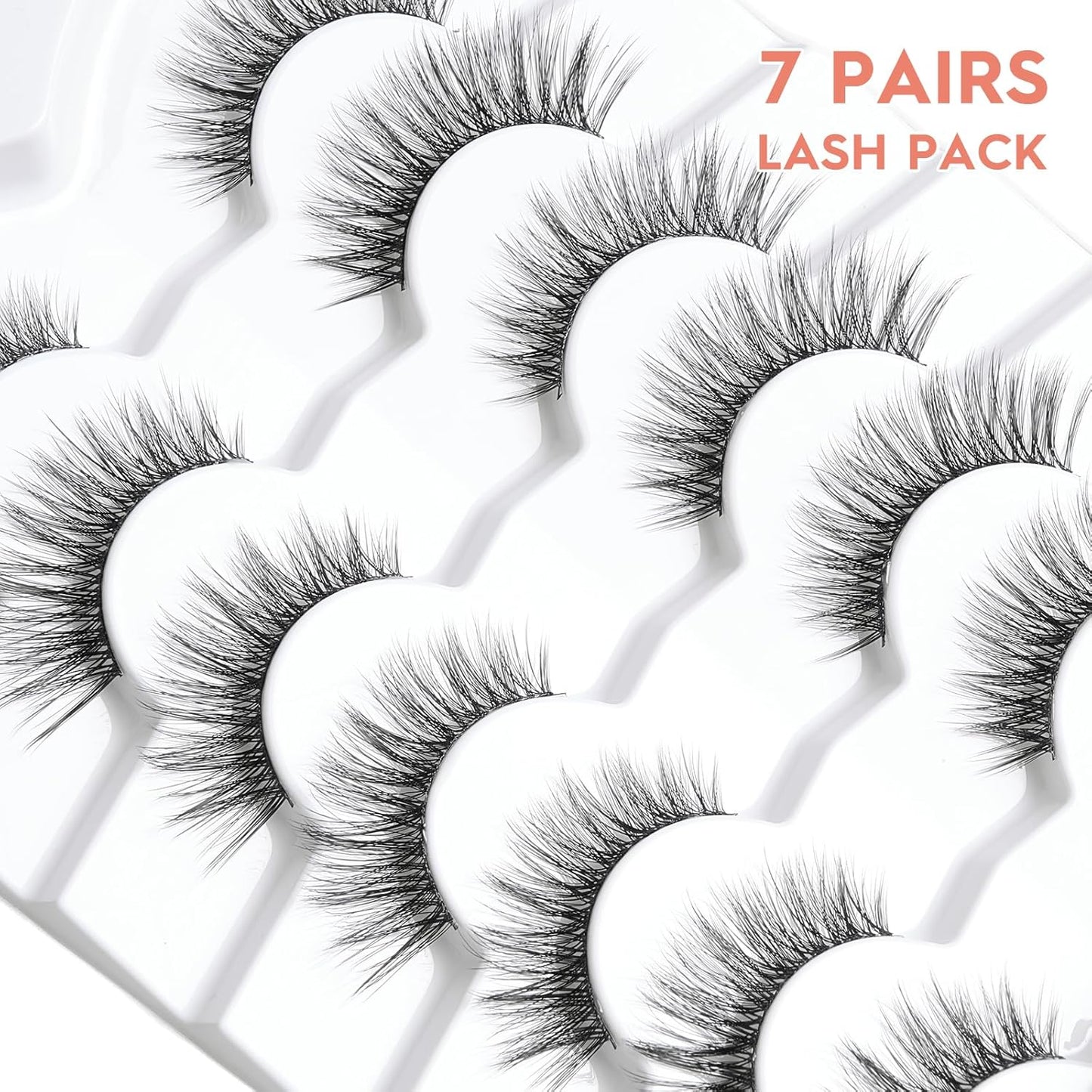 Lashes Cat Eye 15mm False Eyelashes Natural Lashes Strips Thin Band Wispy Lash Pack 3D Volume Fake Eyelash Curly 7 Pair Siligli-FemmiqueWomen