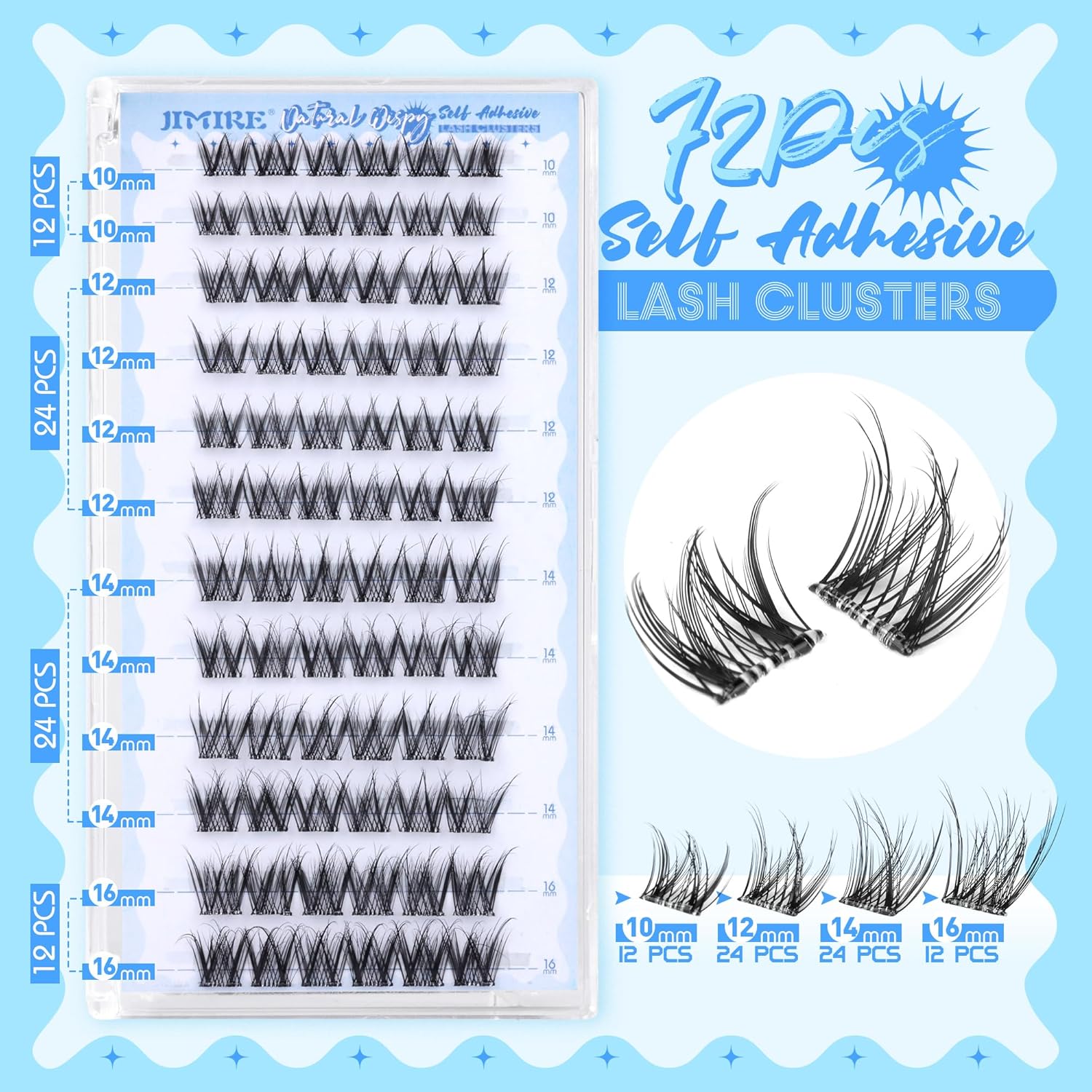 Natural Self Adhesive Eyelashes 10-16MM Wispy Press on Lashes Pre Glued Lash Clusters No Glue Needed Press on Eyelash Clusters Reusable Self Adhesive Lash Clusters Easy to Apply by JIMIRE-FemmiqueWomen