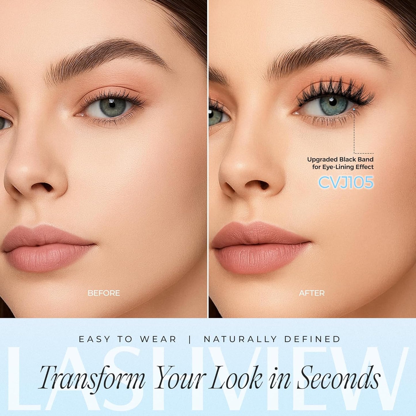 LASHVIEW Self Adhesive Eyelashes 5 Pairs Cat Eye Wispy Self-adhesive False Lashes Reusable Natural Look Press On Lashes No Glue Need Eyelashes with Replacement Adhesive Strips (CV105)-FemmiqueWomen