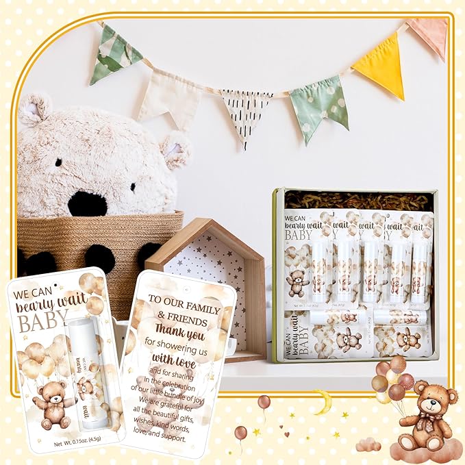 30 Pack Bear Baby Shower Party Gifts Favors Gifts Bulk Lip Balms for Guests Woman Man Entertainment Neutral Gender Reveal Favors Baby Shower Prizes Souvenirs Baby Gift Bags Stuffers-FemmiqueWomen