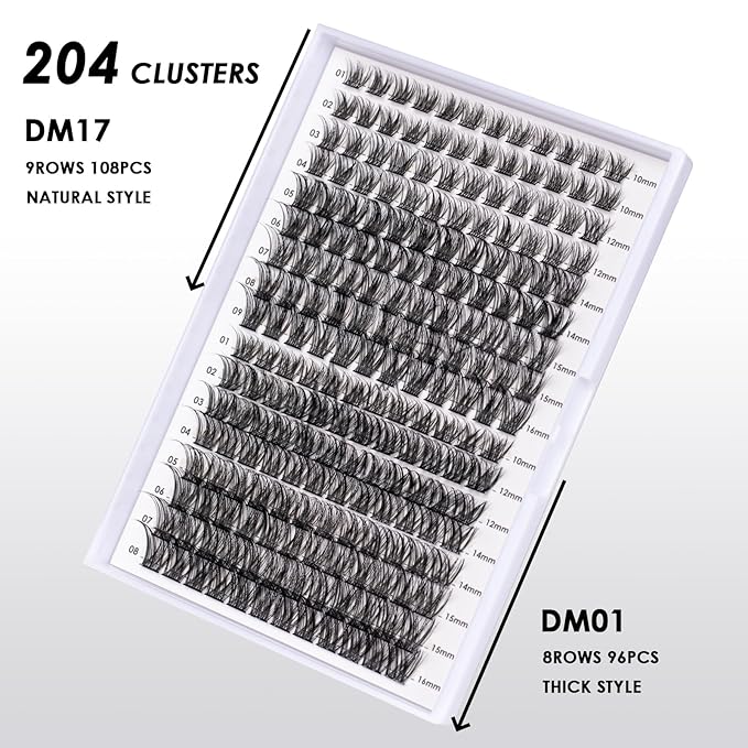 Lash Clusters 204 Pcs Individual Lashes Clusters Eyelash Extensions False Eyelashes DIY Lash Extension Kit Reusable False Eyelashes Natural Look Mix 10-16mm C D Curl(DM01+DM17)-FemmiqueWomen