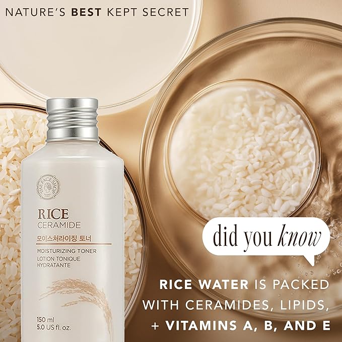 The Face Shop Rice Ceramide Moisturizing Toner - Rice Extract Rice Toner for Face - Strengthens Skin Barrier - Hydrating Targets Dryness - Lightweight Face Moisturizer - Glow Essence Korean Skin Care-FemmiqueWomen