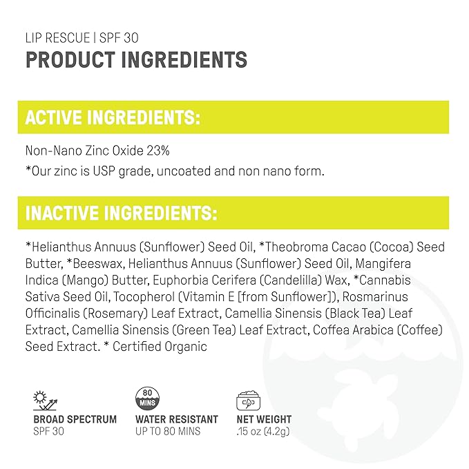 Raw Elements Organic Outdoor Sunscreen Lip Balm Rescue - SPF 30, UVA-UVB Protection, Reef-Safe, Non-Nano Zinc, Water Resistant, 0.15 oz (Pack of 1)-FemmiqueWomen