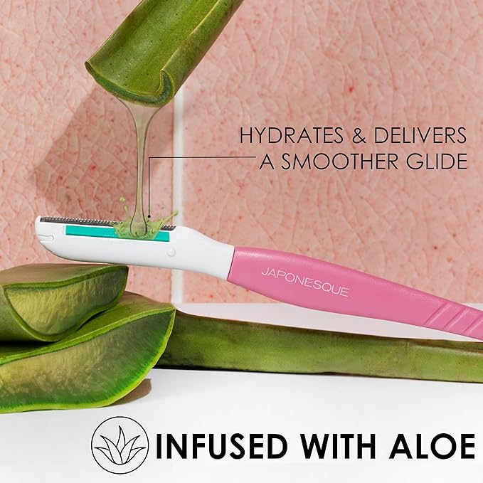 JAPONESQUE Dermaplaner with Soothing Aloe Comfort Strip - Skin Tool with Ultra Precision Blade for Facial Hair Removal and Exfoliation, 3pk.-FemmiqueWomen