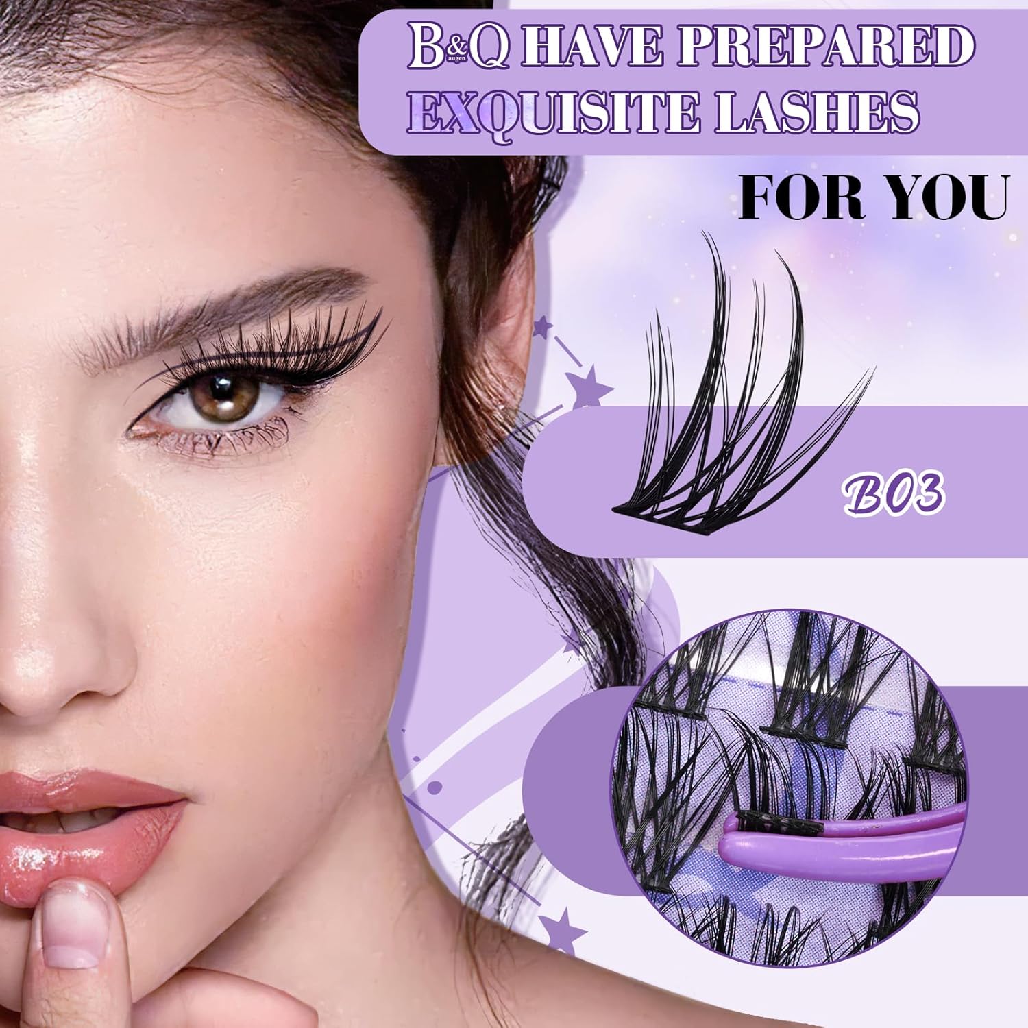 Lash Extension Kit B03 Eyelash Extension Kit B&Qaugen DIY Lash Extension Kit 156 PCS Lash Clusters 8-18mm Cluster Eyelash Extensions Kit with Lash Bond and Seal Lash Applicator Tool (Kit,B03)-FemmiqueWomen