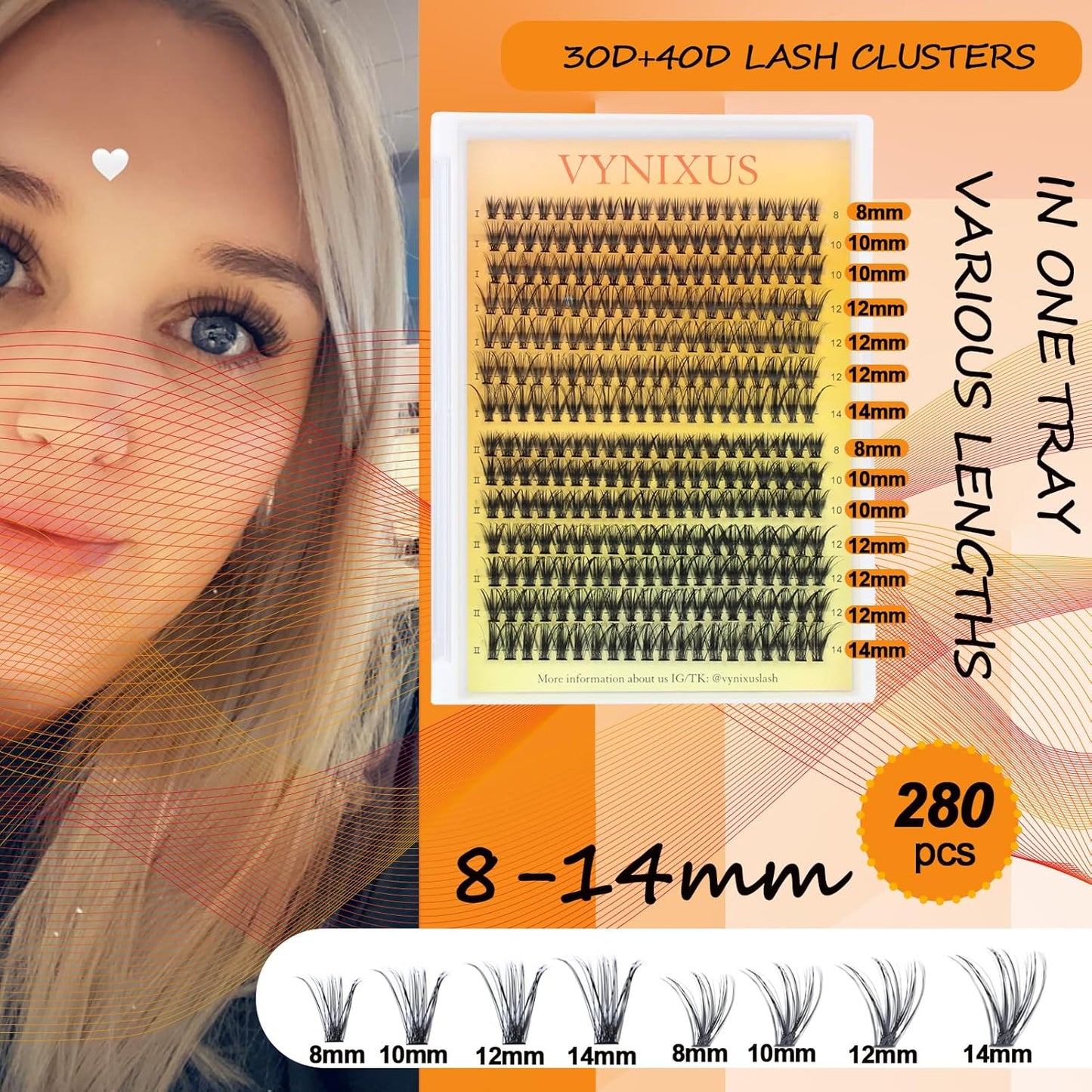 Lash Clusters 280pcs Individual Lashes Mixed Tray Eyelash Clusters VYNIXUS Cluster Eyelash Extensions Natural Cluster Lashes Soft (30D/40D-0.07D-Mix8-14)-FemmiqueWomen