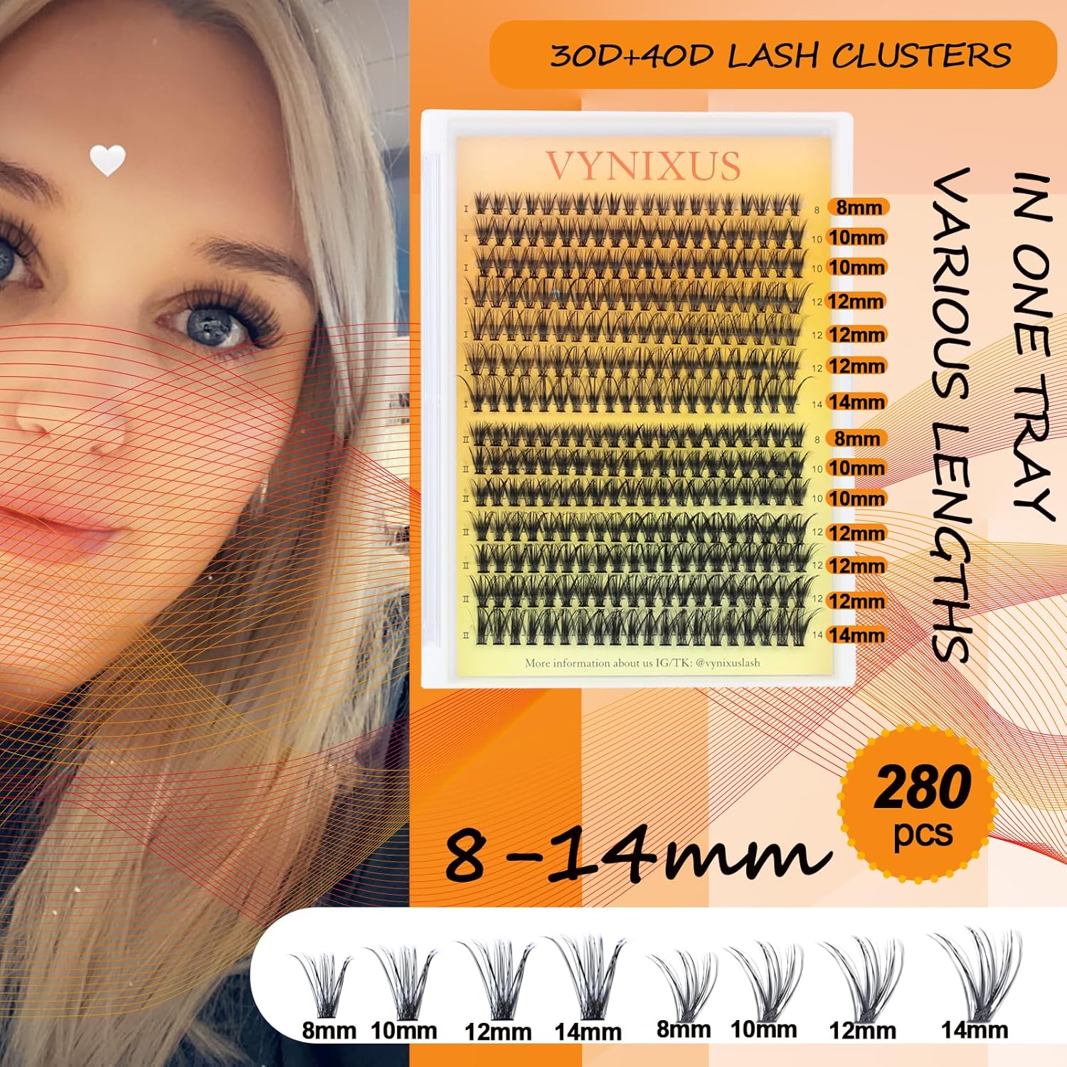 Lash Clusters 280pcs Individual Lashes Mixed Tray Eyelash Clusters VYNIXUS Cluster Eyelash Extensions Natural Cluster Lashes Soft (30D/40D-0.07D-Mix8-14)-FemmiqueWomen